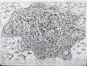 Imagem da cidade antiga, mapa de Roma, c.1600